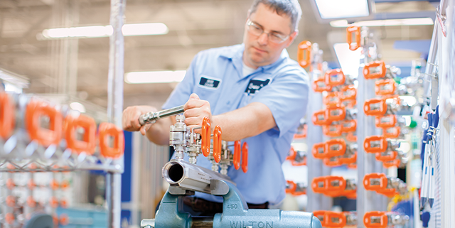 field technician working with tube